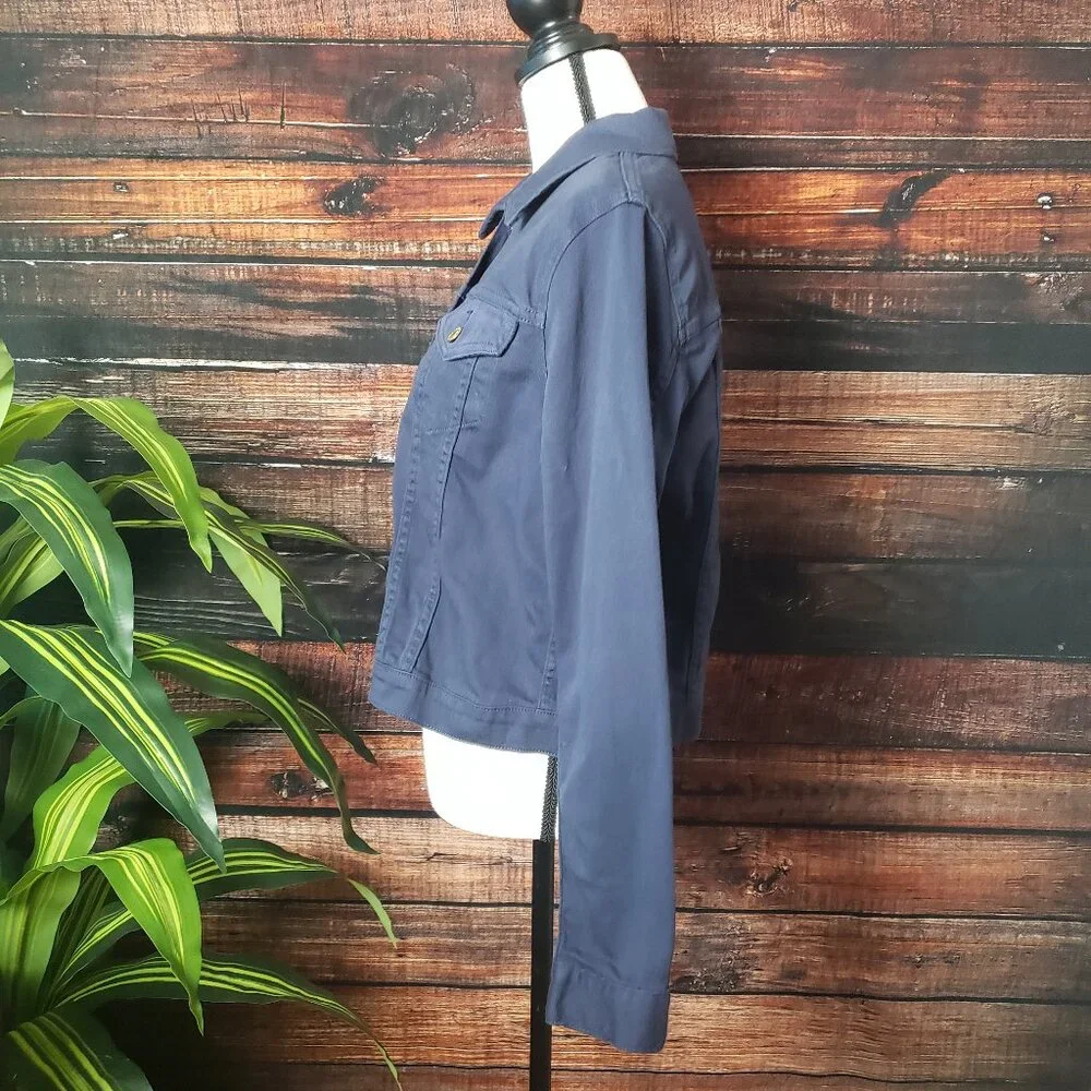NWT Michael Kors Jacket L Navy Blue Cropped Cotton Stretch Gold Buttons
